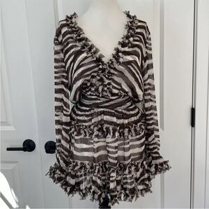 $350 MISA Los Angeles size M Brown Zebra Ruffled Chiffon Mini Dress